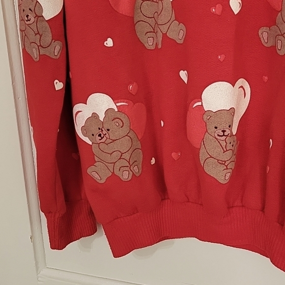 Cute retro vintage sweater valentines hearts bears theme graphic print crewneck - Picture 6 of 12
